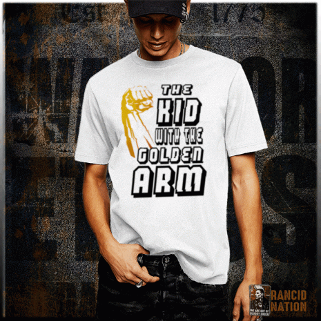 Kid with the golden arm fist t-shirt